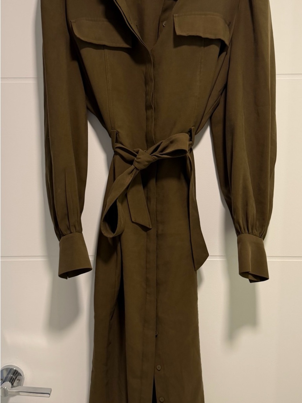 Nordstrom Olive Utility Shirt Dress with Tie Waist